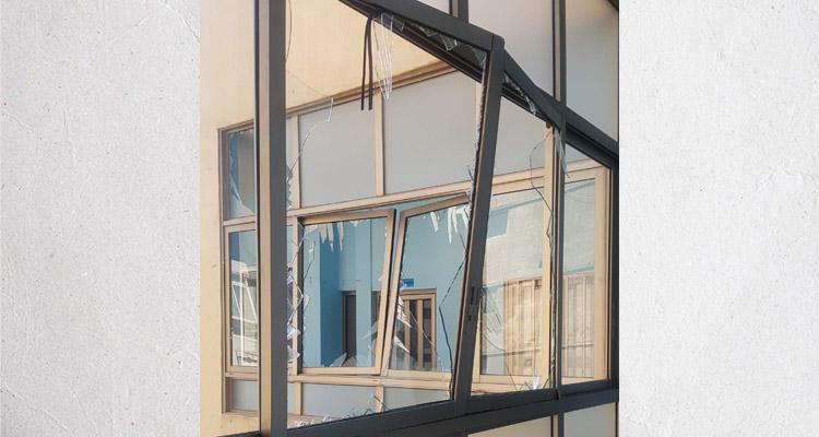 Broken windows at a Nazarene school in Beirut